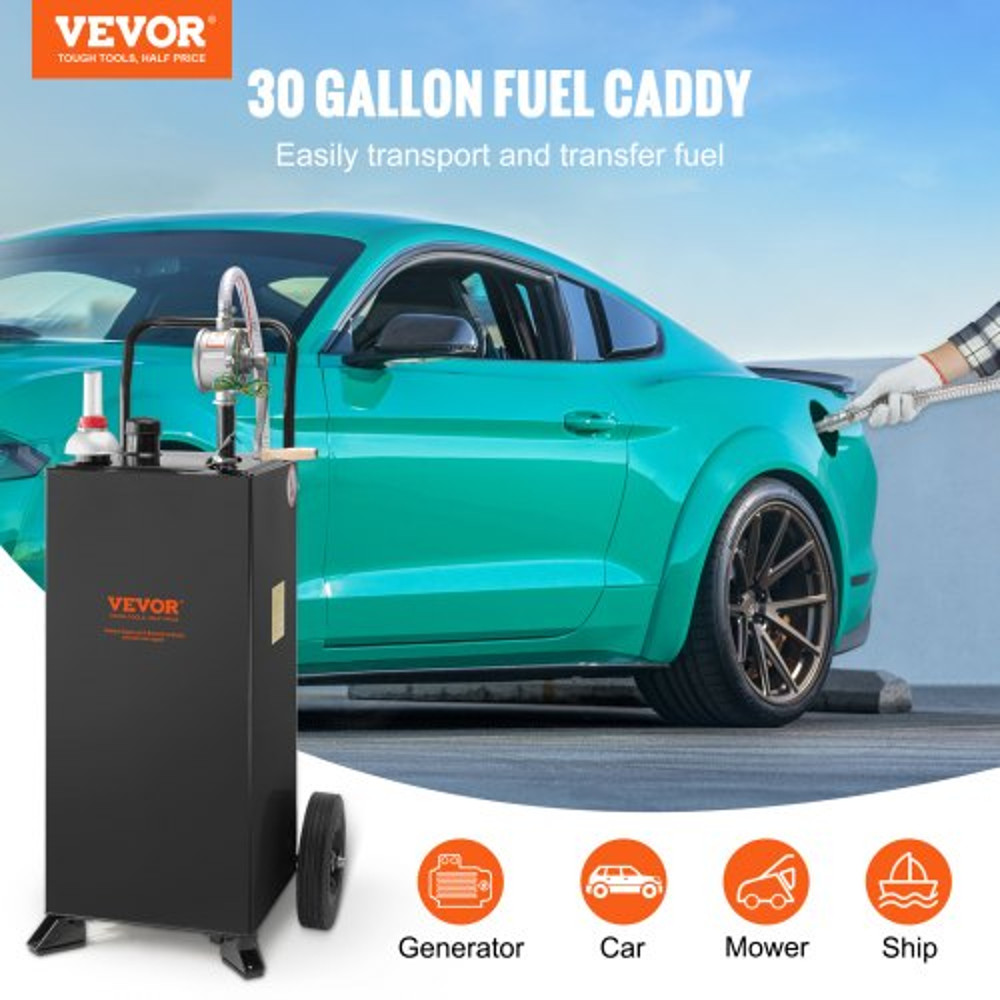 30Gallon Fuel Caddy Portable Fuel Storage Tank With Wheels Manual Transfer Pump GasolineDiesel Co 2