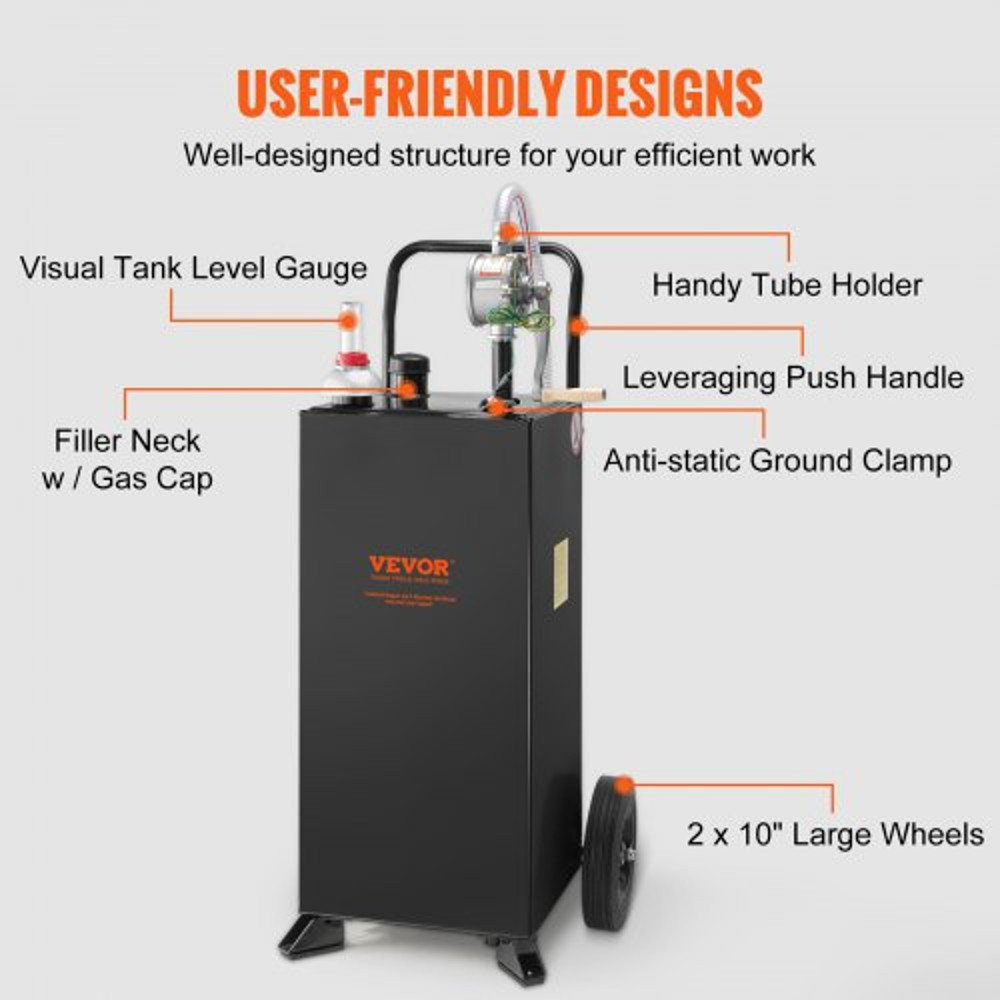 30Gallon Fuel Caddy Portable Fuel Storage Tank With Wheels Manual Transfer Pump GasolineDiesel Co 4