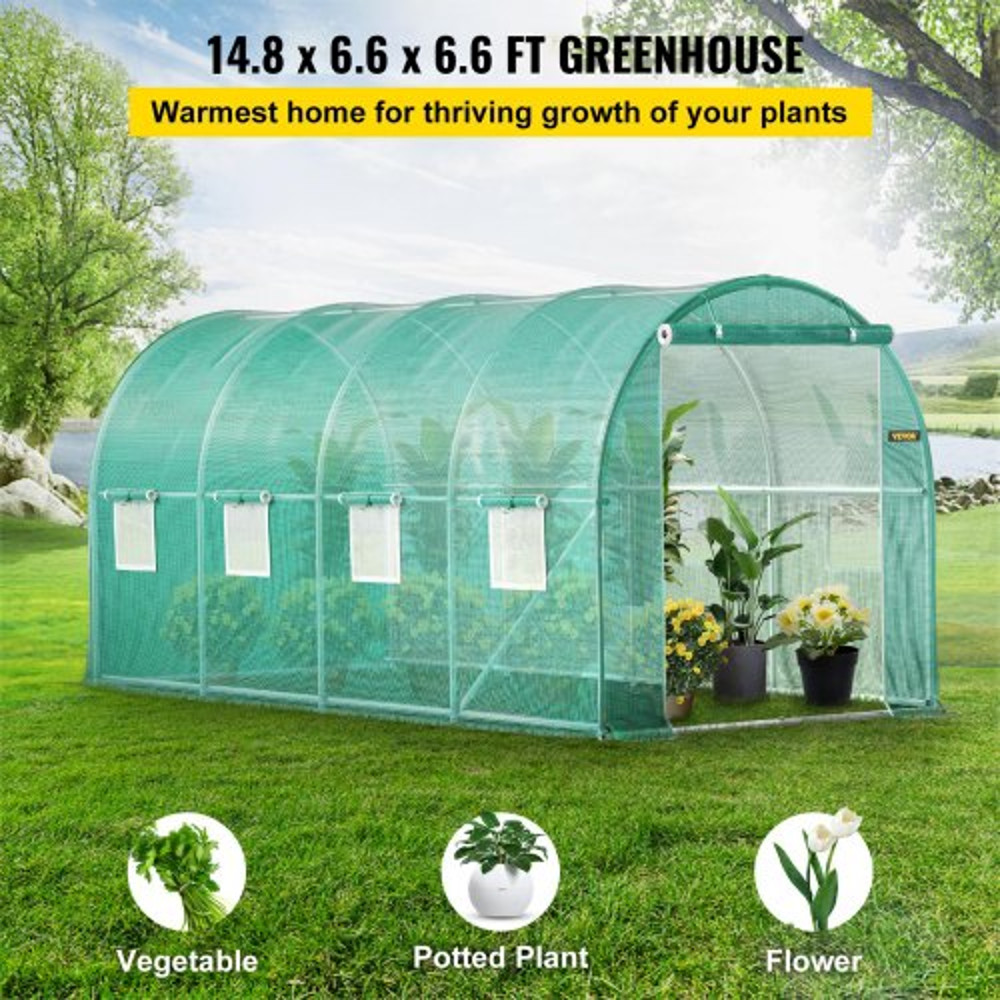 148 X 66 X 66 Ft Portable Plant Hot House Galvanized Steel Hoops 8 RollUp Windows Zippered Door 2