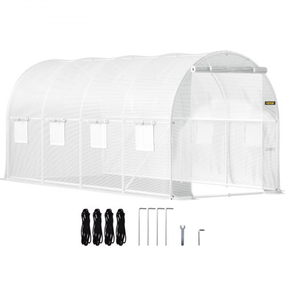 WalkIn Greenhouse 15 X 65 X 7 Ft Waterproof PE Cover Sturdy Galvanized Frame 8 Mesh Windows Zipper 1