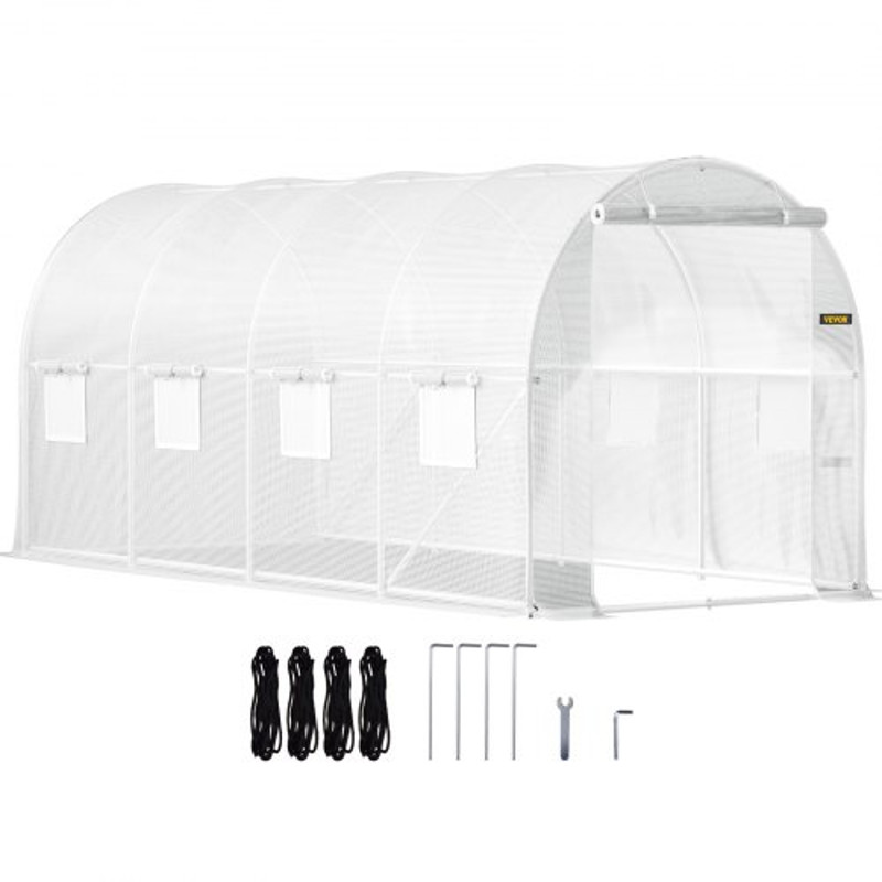 WalkIn Greenhouse 15 X 65 X 7 Ft Waterproof PE Cover Sturdy Galvanized Frame 8 Mesh Windows Zipper 1