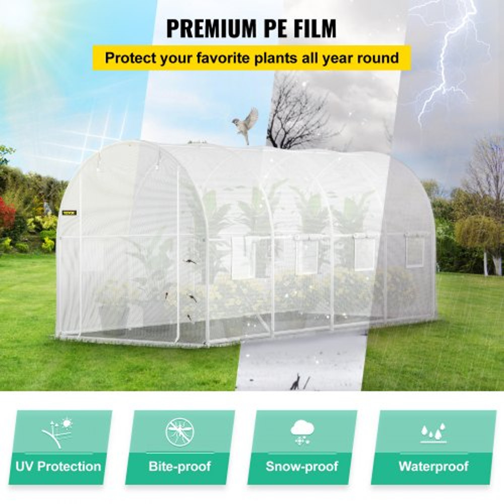 WalkIn Greenhouse 15 X 65 X 7 Ft Waterproof PE Cover Sturdy Galvanized Frame 8 Mesh Windows Zipper 4