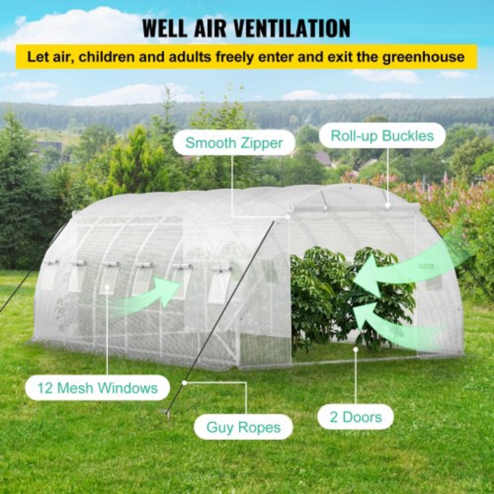 20x10x7 Ft WalkIn Tunnel Greenhouse Portable Plant Hot House With Galvanized Steel Hoops 3 Top Beam 5