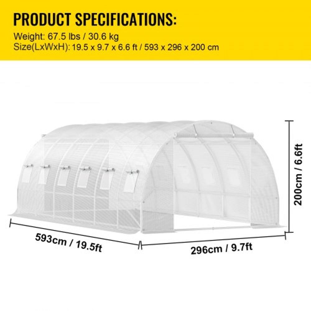 20x10x7 Ft WalkIn Tunnel Greenhouse Portable Plant Hot House With Galvanized Steel Hoops 3 Top Beam 7