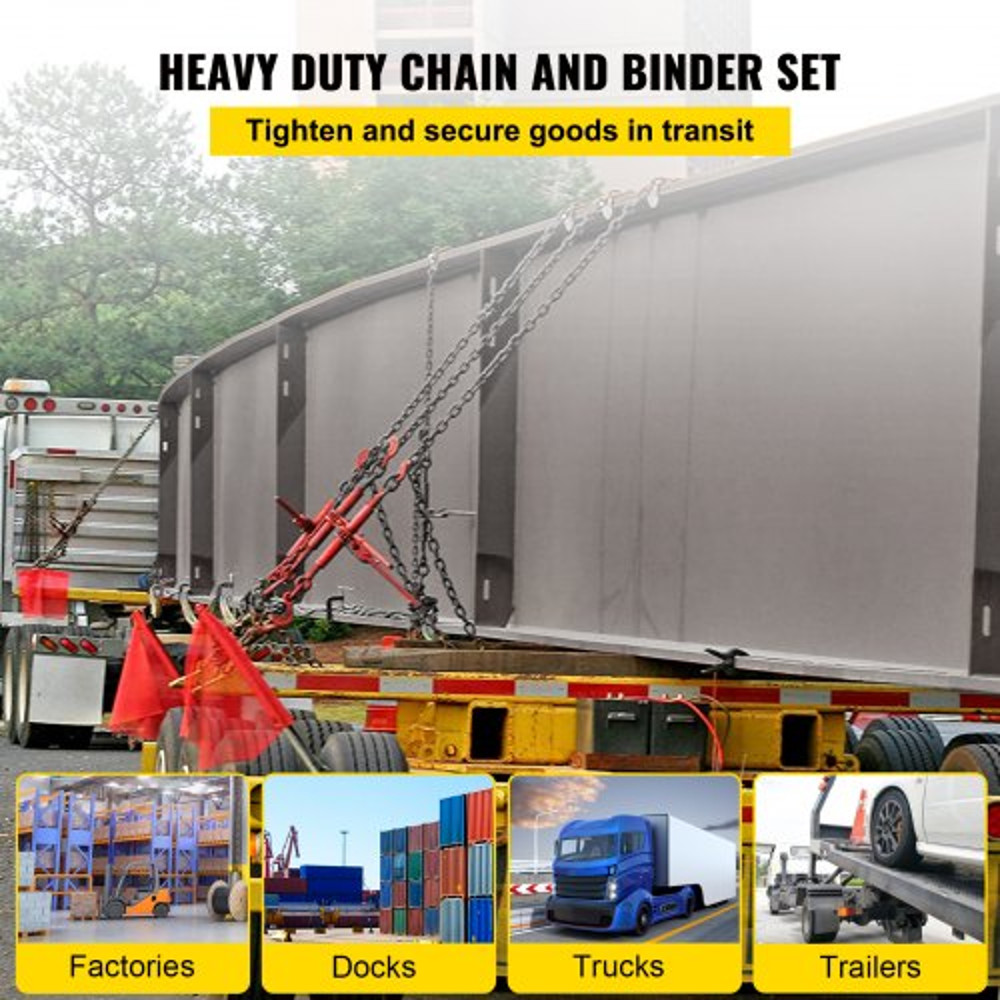 516 Grade 80 Chain Binder Set 6600LBS Capacity Tie Down Kit With 21 Chains Grab Hooks Ideal For T 2