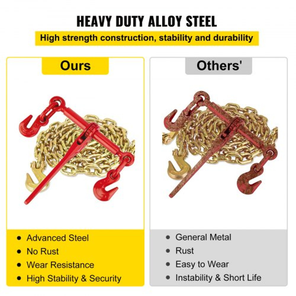 516 Grade 80 Chain Binder Set 6600LBS Capacity Tie Down Kit With 21 Chains Grab Hooks Ideal For T 4