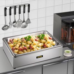 commercial food warmer, 9.5 qt stainless steel bain marie buffet steamer with lid, full-size 1 pot steam table