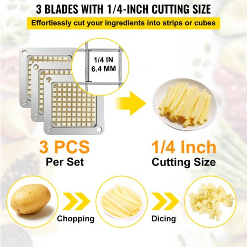 Stainless Steel French Fry Cutter Blades 3 PCS 6 Knives Replacement Dicer Parts Push Block For Un 3