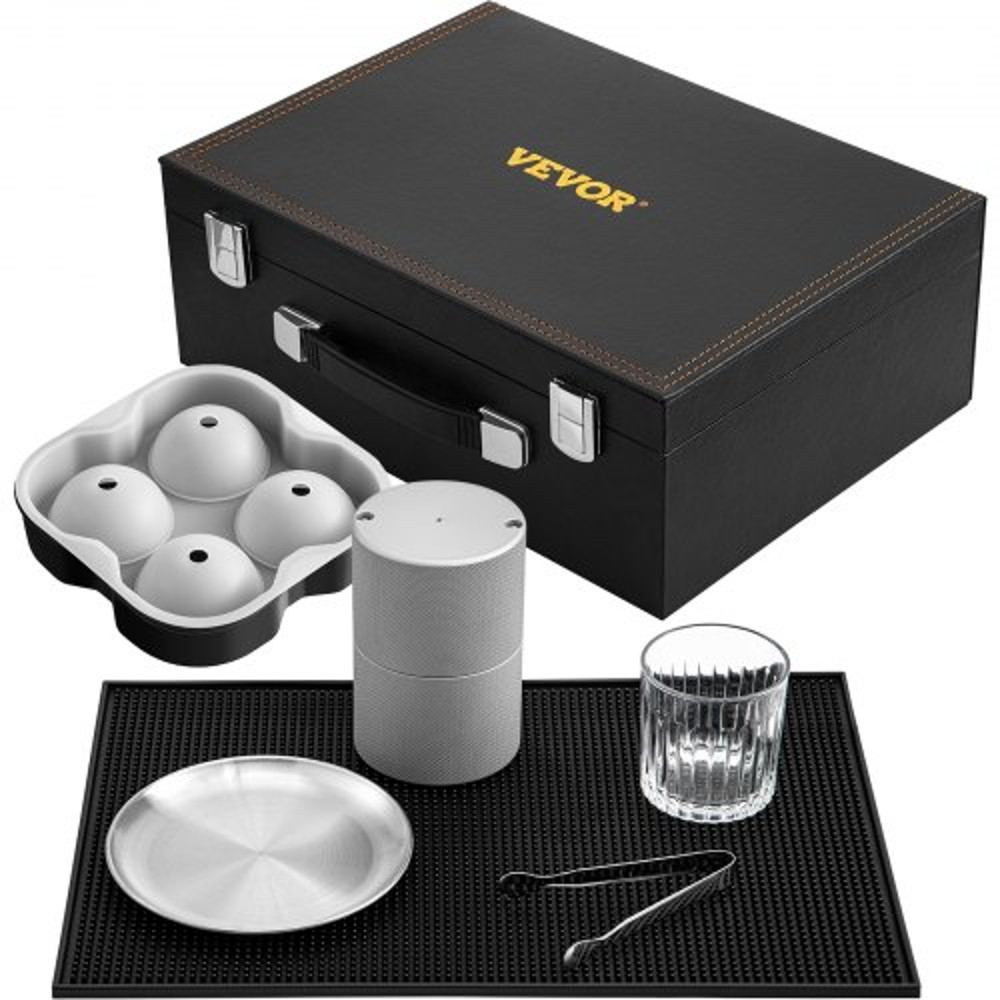 Ice Ball Press Kit Anodized 7075 Aluminum W Silicone Moulds Large Mat Stainless Steel Tong Two Gla 1