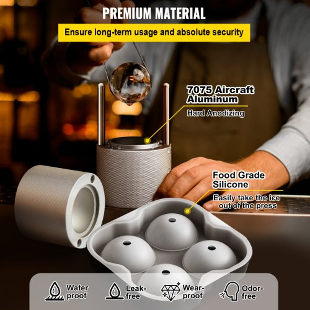 Ice Ball Press Kit Anodized 7075 Aluminum W Silicone Moulds Large Mat Stainless Steel Tong Two Gla 5