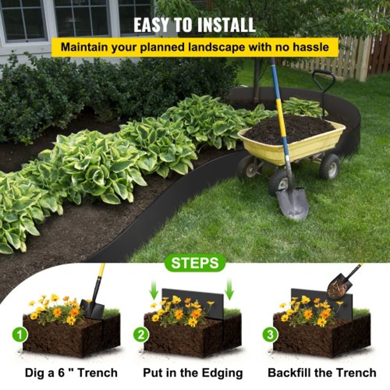 80 Ft Black Landscape Edging 10 Inch Depth Recycled HDPE Coiled Terrace Board Flexible Bender Borde 6