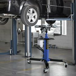 1100 lbs hydraulic telescoping transmission jack, 2-stage floor jack stand with foot pedal & 360° swivel wheels