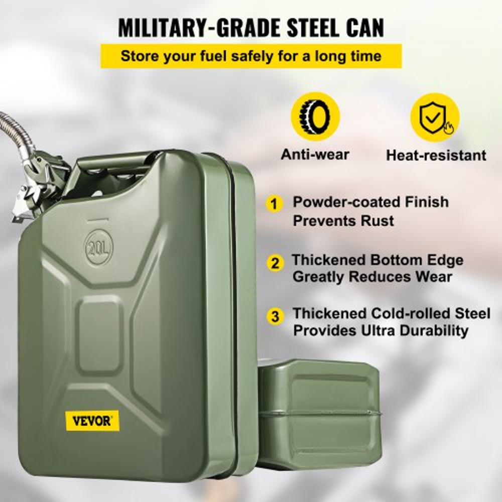 HeavyDuty 53 Gallon 20L MilitaryStyle Jerry Can Rustproof Steel Fuel Container With Flexible Spout 3