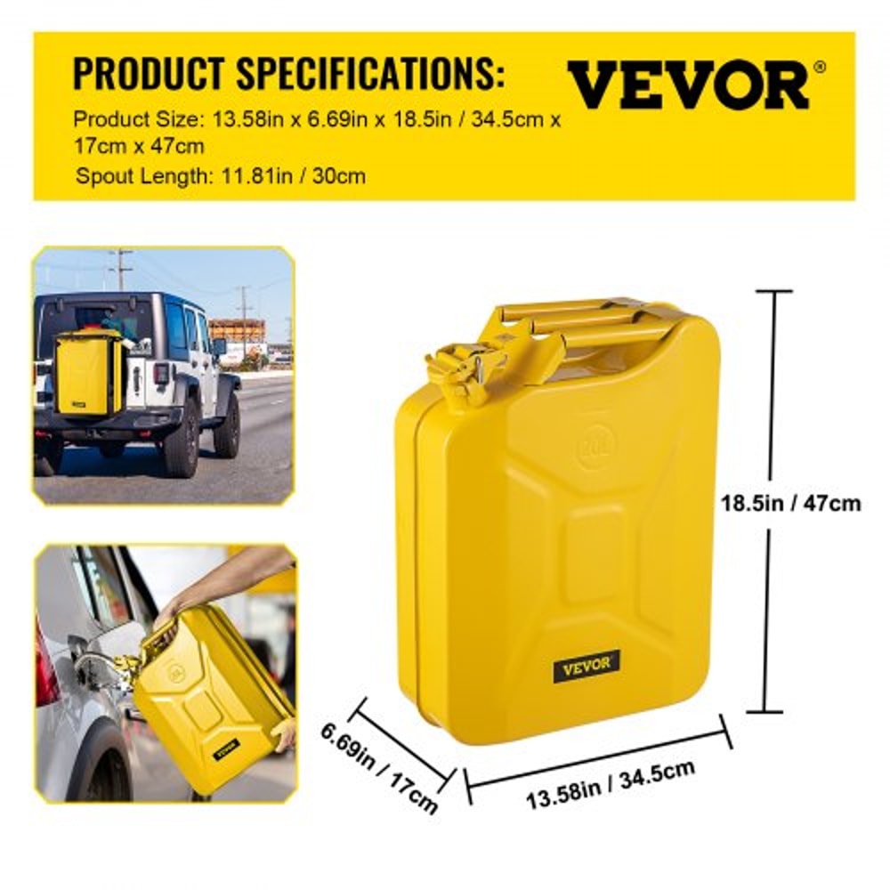 HeavyDuty 20L Jerry Fuel Can Rustproof Yellow Steel Gas Container With Long Flexible Spout For Cars 7