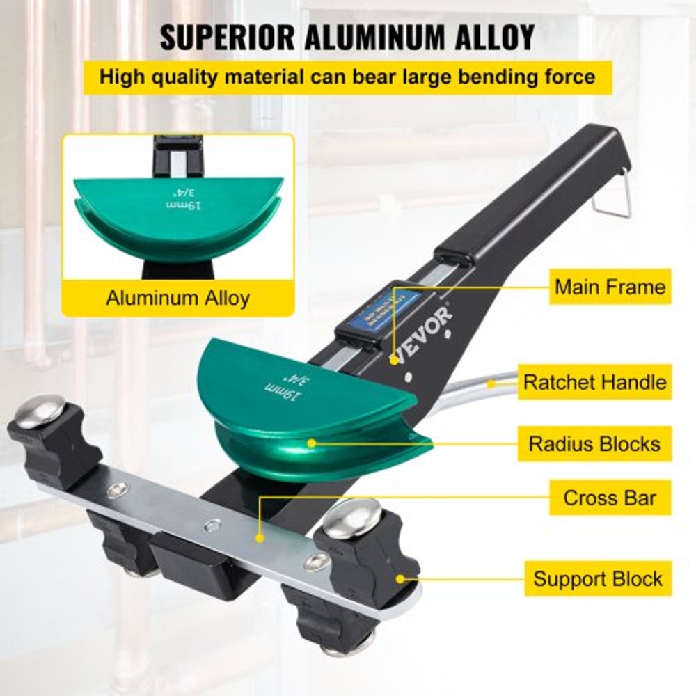 Premium Copper Pipe Bender Kit, Ratcheting Tube Bender with Color Dies, Forward & Reverse Bend for Copper & Aluminum