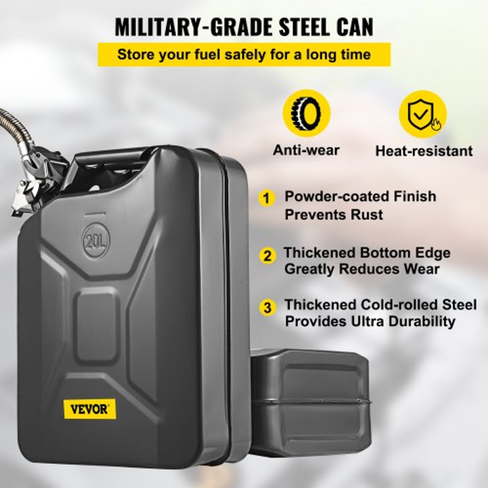 Portable Jerry Fuel Can, Rustproof & Heat-Resistant Steel Gas Can with Flexible Spout System for Cars, Trucks