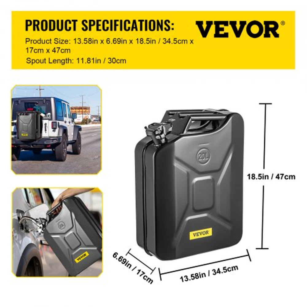 Portable Jerry Fuel Can, Rustproof & Heat-Resistant Steel Gas Can with Flexible Spout System for Cars, Trucks