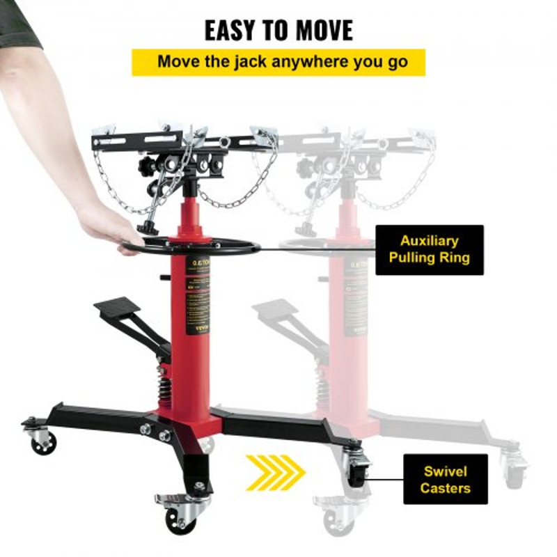 Hydraulic Telescopic Transmission Jack, lbs Stage High-Lift Floor Jack Stand with Foot Pedal & Swivel Casters, Garage
