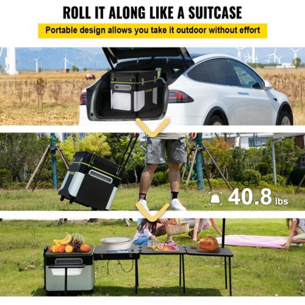Portable Outdoor Mobile Kitchen, All-in-One Camp Box with Wheels, Folding Tables, Storage Organizer & Windproof Stove
