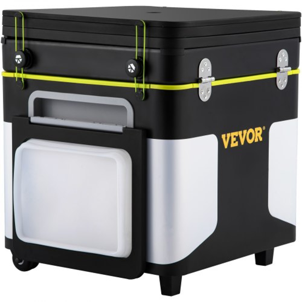 Portable Outdoor Mobile Kitchen, All-in-One Camp Box with Wheels, Folding Tables, Storage Organizer & Windproof Stove