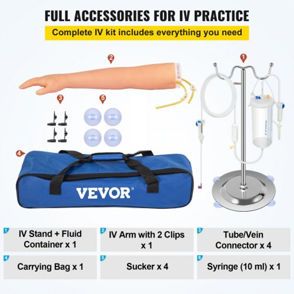 High Simulation IV Practice Arm Kit, Phlebotomy Training Set for IV Venipuncture & Intravenous Skills, Nursing Students