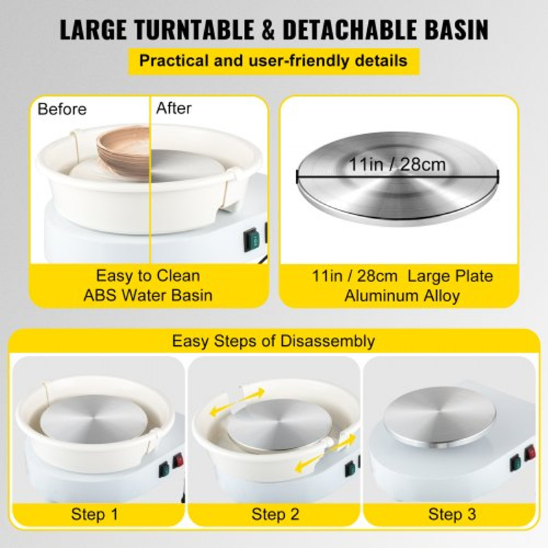 Pottery Wheel Ceramic Wheel Machine Lift Legs, Foot Pedal & DIY Tool Kit, Professional Clay Sculpting Wheel