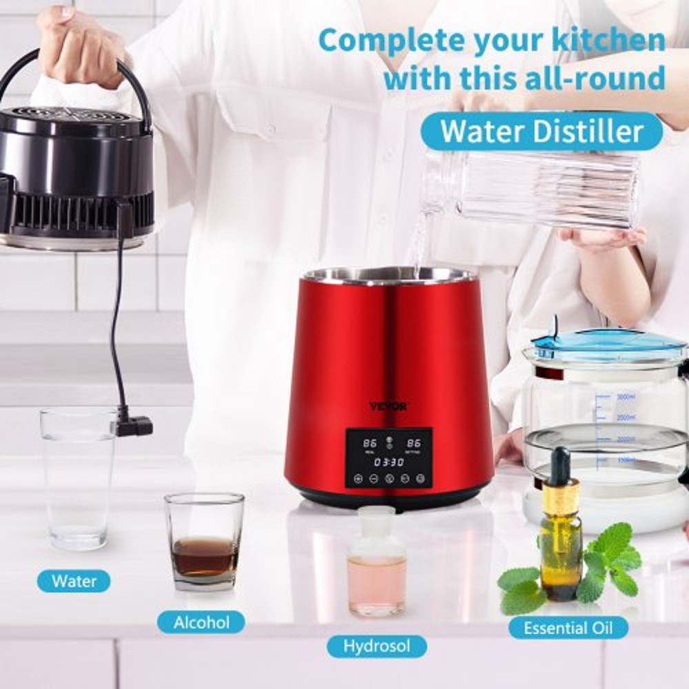 Water Distiller, Distilled Water Maker Machine, Dual Temp Display, Stainless Steel Countertop Distiller