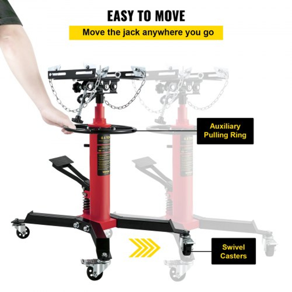 Hydraulic Telescopic Transmission Jack, High Lift Floor Jack with Foot Pedal, Swivel Wheels, Garage & Shop Hoist