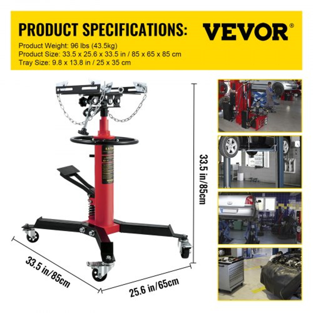 Hydraulic Telescopic Transmission Jack, High Lift Floor Jack with Foot Pedal, Swivel Wheels, Garage & Shop Hoist