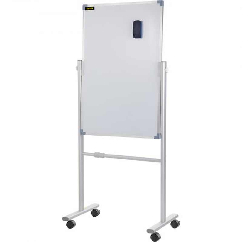 Mobile Magnetic Whiteboard, Double Sided Reversible Rolling Dry Erase Board, Height Adjustable with Aluminum Frame