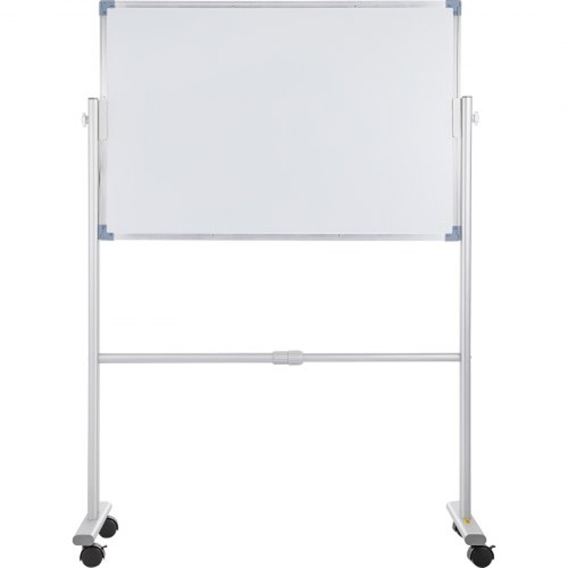 Mobile Magnetic Whiteboard, Double Sided Reversible Rolling Dry Erase Board, Height Adjustable with Aluminum Frame