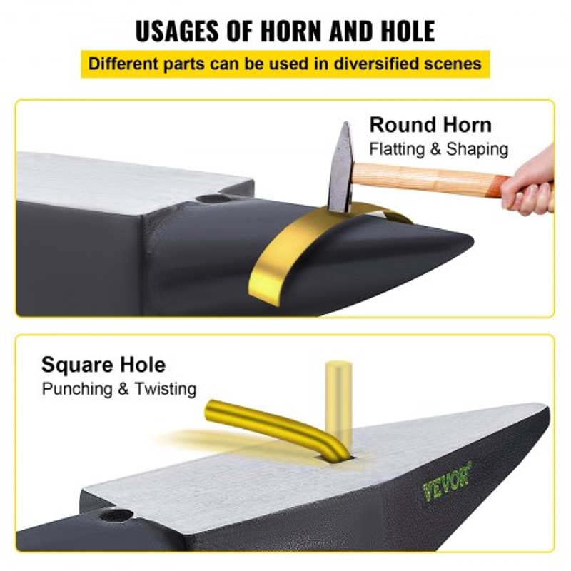 Premium Cast Steel Single Horn Anvil, Rugged Blacksmith Round Horn with Large Flat Countertop & Stable Base