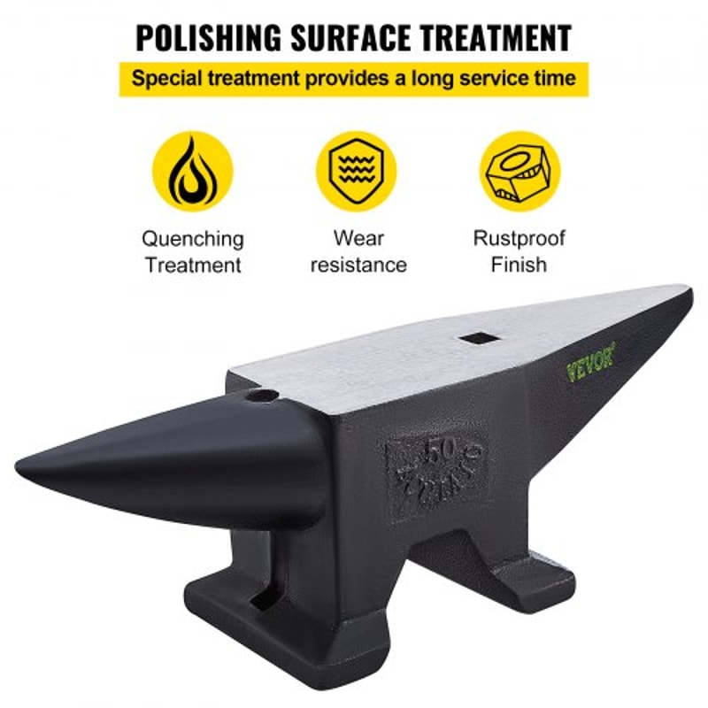 Premium Cast Steel Single Horn Anvil, Rugged Blacksmith Round Horn with Large Flat Countertop & Stable Base