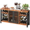 Rustic Oak Industrial Bar Cabinet, Wine Table for Liquor with Glass Holder, Wine Rack & Metal Sideboard for Living Room
