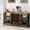 Rustic Oak Industrial Bar Cabinet, Wine Table for Liquor with Glass Holder, Wine Rack & Metal Sideboard for Living Room