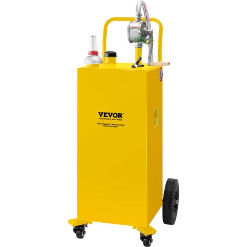 Heavy-Duty Gallon Fuel Caddy, Steel Gas Storage Tank with Manual Transfer Pump & Wheels, Gasoline Diesel Fuel Container