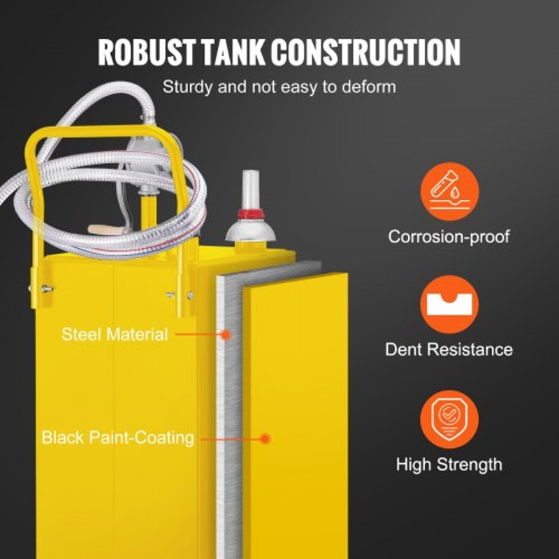 Heavy-Duty Gallon Fuel Caddy, Steel Gas Storage Tank with Manual Transfer Pump & Wheels, Gasoline Diesel Fuel Container