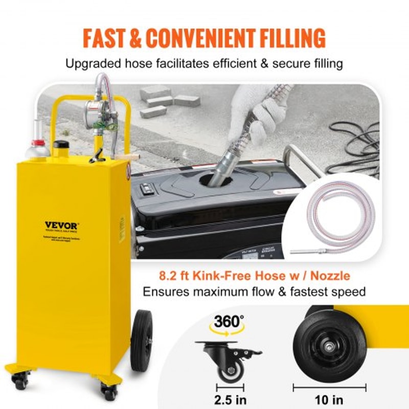 Heavy-Duty Gallon Fuel Caddy, Steel Gas Storage Tank with Manual Transfer Pump & Wheels, Gasoline Diesel Fuel Container