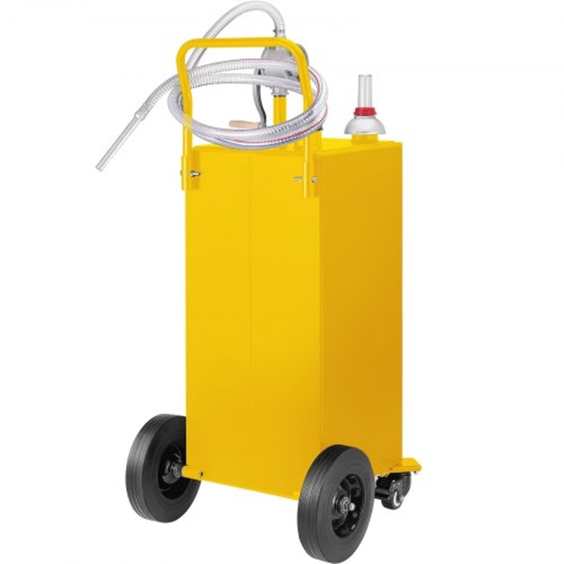 Heavy-Duty Gallon Fuel Caddy, Steel Gas Storage Tank with Manual Transfer Pump & Wheels, Gasoline Diesel Fuel Container