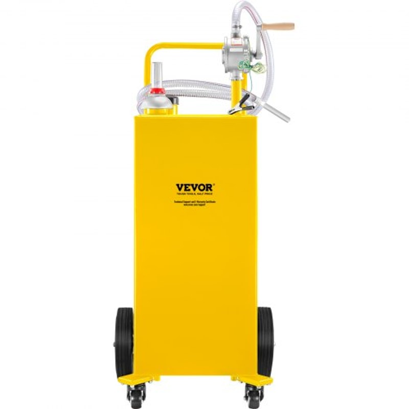 Heavy-Duty Gallon Fuel Caddy, Steel Gas Storage Tank with Manual Transfer Pump & Wheels, Gasoline Diesel Fuel Container