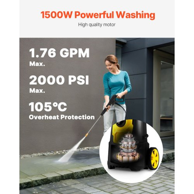 2000PSI 1.76 GPM Power Washer w/ 30 ft Hose, 5 Quick Connect Nozzles & Foam Cannon, Portable Electric Pressure Washer