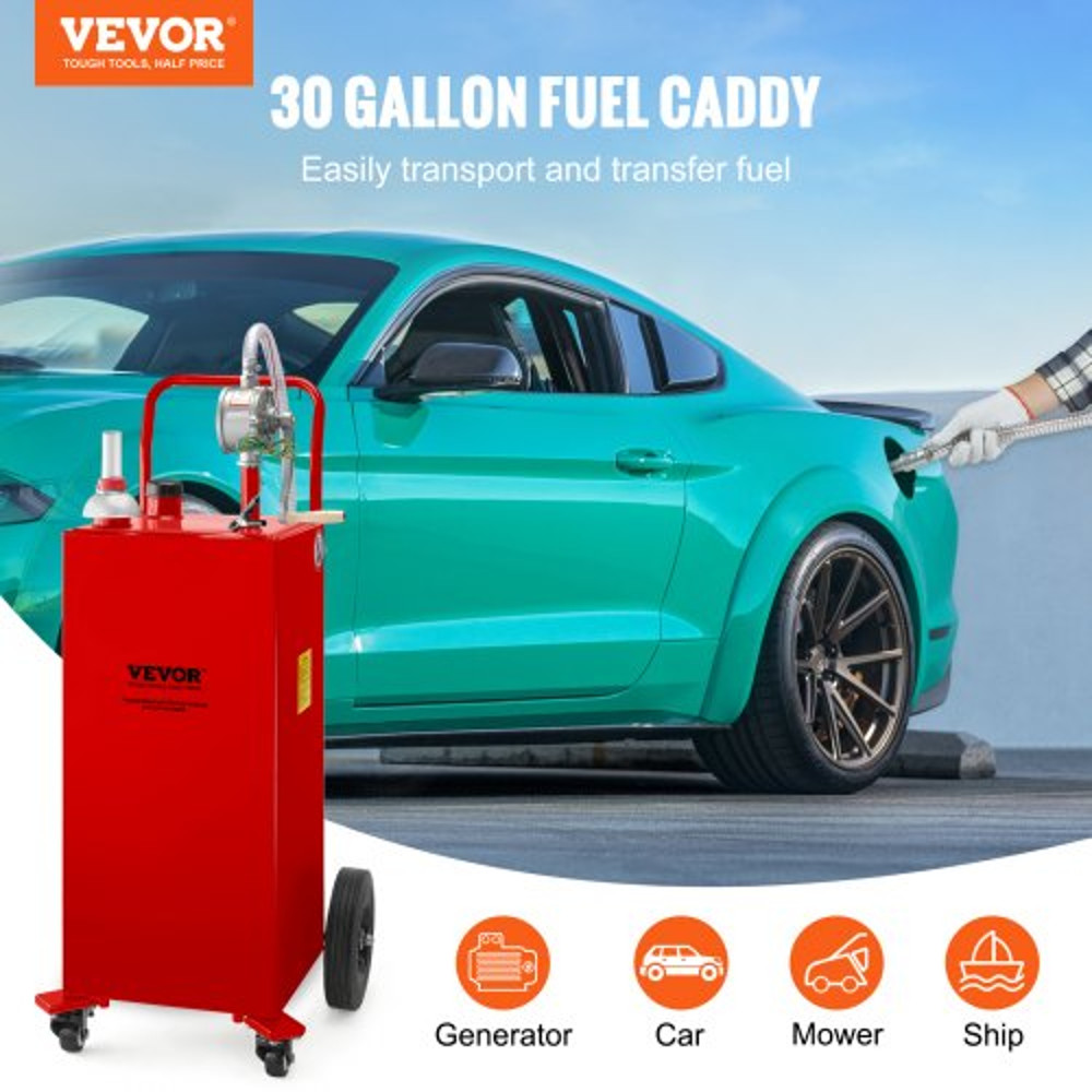 30 Gallon Fuel Caddy Gas Storage Tank With Manual Transfer Pump 4 Wheels Portable GasolineDiesel C 2