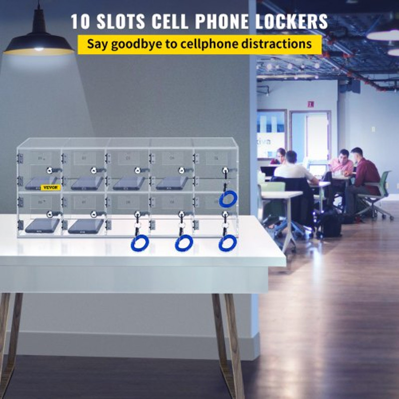 Acrylic Cell Phone Locker 10Slot Secure Storage Cabinet With Keys WallMount Or Freestanding Design 2