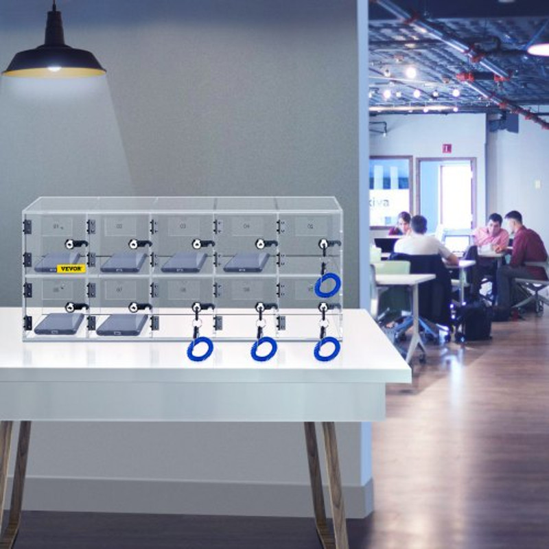 Acrylic Cell Phone Locker 10Slot Secure Storage Cabinet With Keys WallMount Or Freestanding Design 0