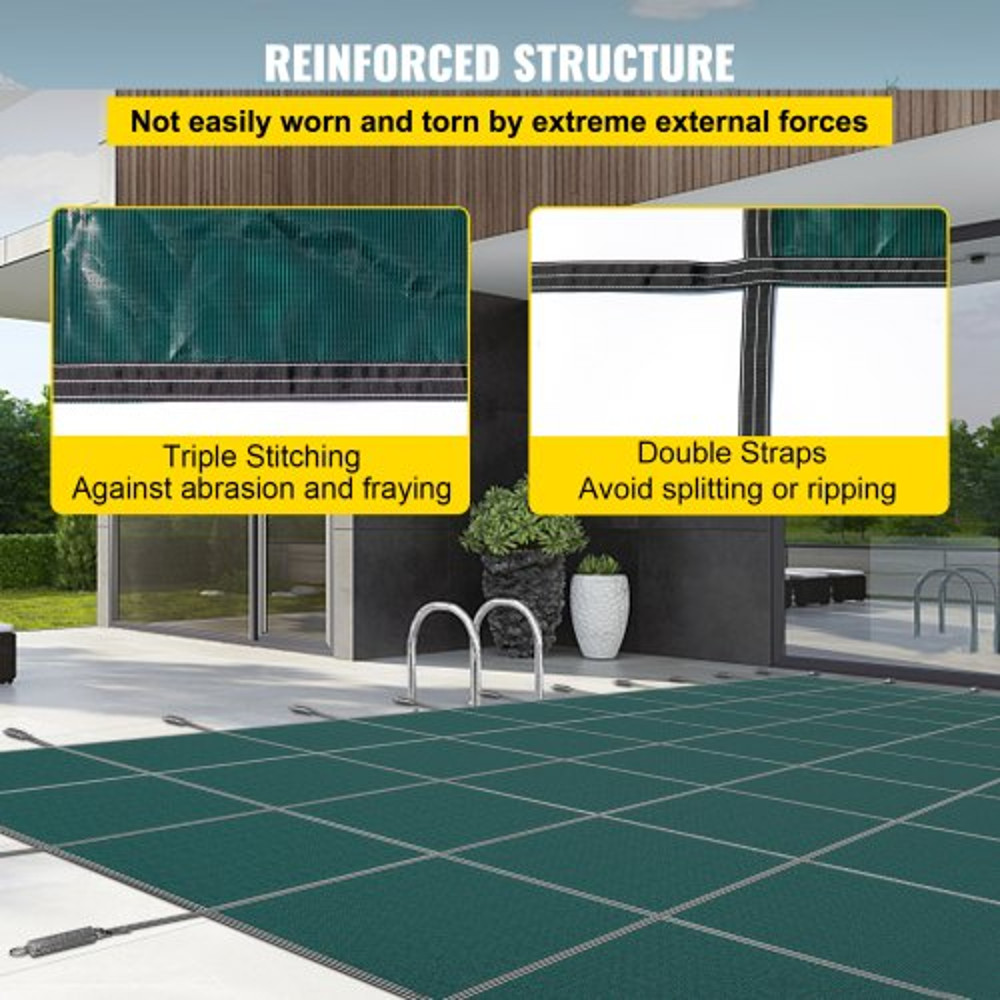 20x38 ft Rectangular Winter Pool Cover with Right Step, High-Strength Mesh PP Material, Triple-Stitched, Rain-Permeable