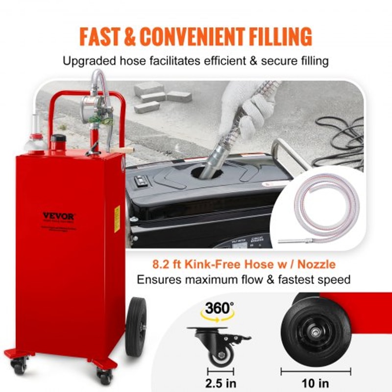 35 Gallon Fuel Storage Tank HeavyDuty Steel Gas Caddy W Manual Pump 4 Wheels Transport Gasoline 6