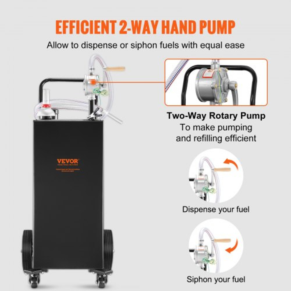 35Gallon Fuel Caddy HeavyDuty Gas Storage Tank W Manual Transfer Pump 4 Wheels Portable DieselGaso 3