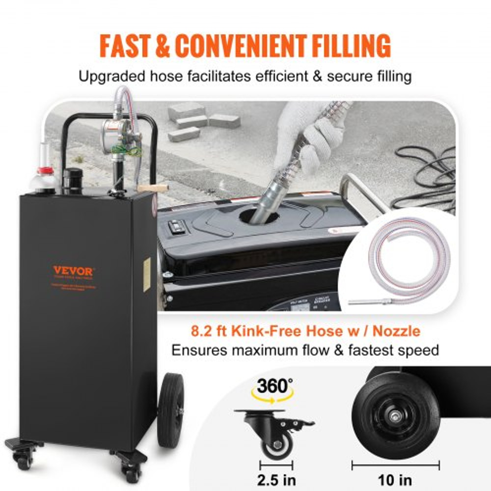 35Gallon Fuel Caddy HeavyDuty Gas Storage Tank W Manual Transfer Pump 4 Wheels Portable DieselGaso 6