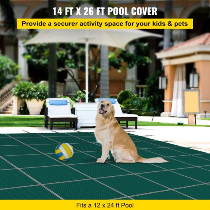14 Ft X 26 Ft Rectangular Winter Pool Cover Triple Stitched High Strength Mesh PP Material With Rai 2