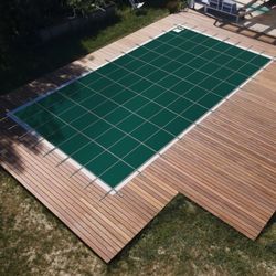 14 ft x 26 ft rectangular winter pool cover, triple stitched, high strength mesh pp material with rain permeability